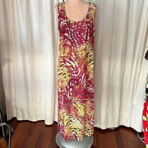Chiffon over jersey maxi tropical print shift